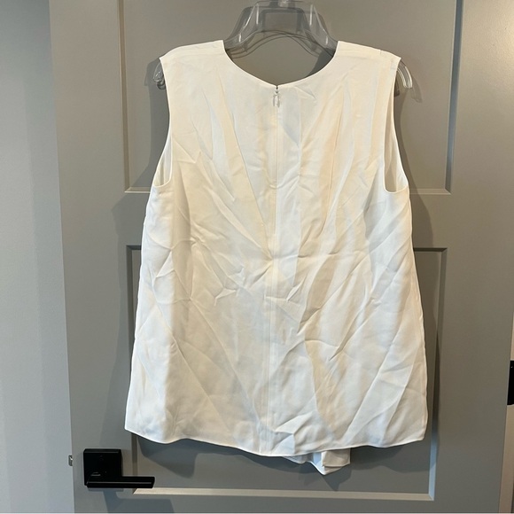 NWT Lafayette 148 Large White Cloud Cece Silk Draped Blouse Sleeveless $348 - Picture 6 of 6